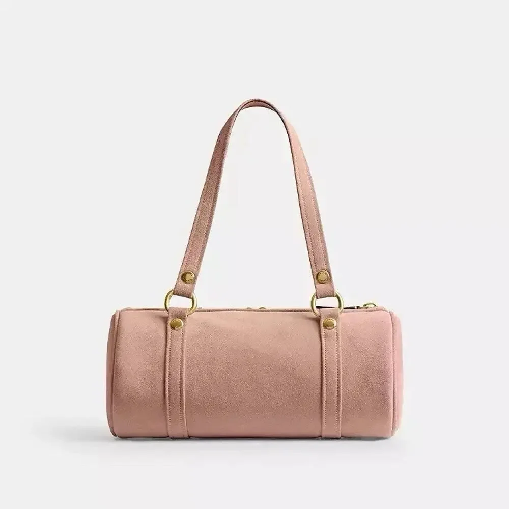 NWT Coach Kisslock Barrel Bag Suede and soft grain leather CDZ16 Brass/Nuage